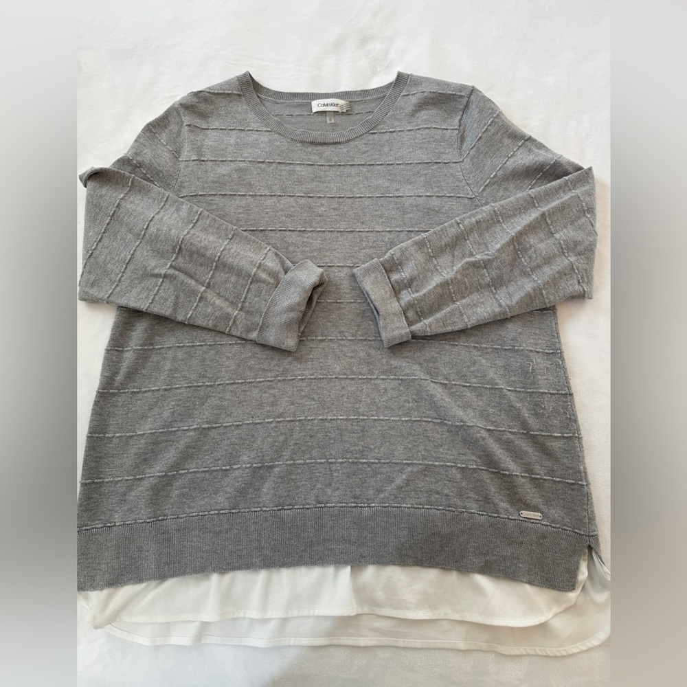 Calvin Klein Light Gray Crewneck Sweater With Fabric Size Large